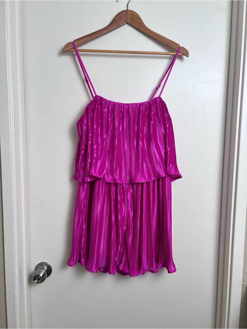 Lulus Fuchsia Metallic Pleated Skort Romper Size L